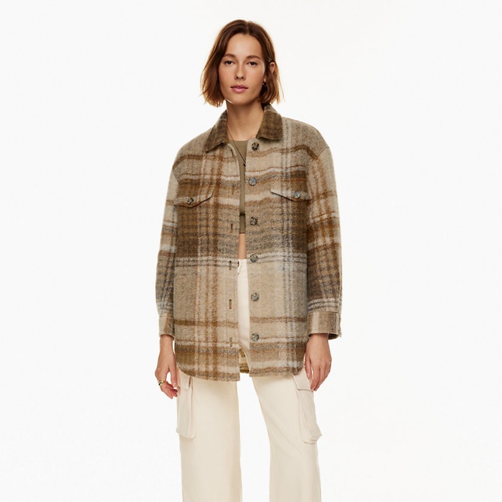 Aritzia Plaid Jacket in Brown and Tan